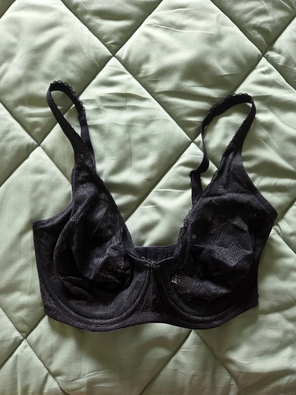 Adore Me Black Lace Underwire Bra with Sheer Cups